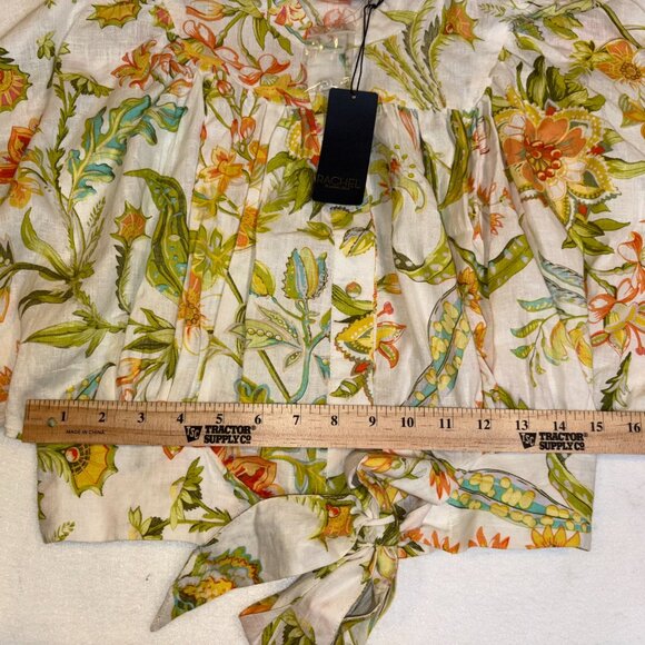 Rachel Roy size Small green floral print button/tie crop top Boho Coastal Chic - Picture 9 of 12